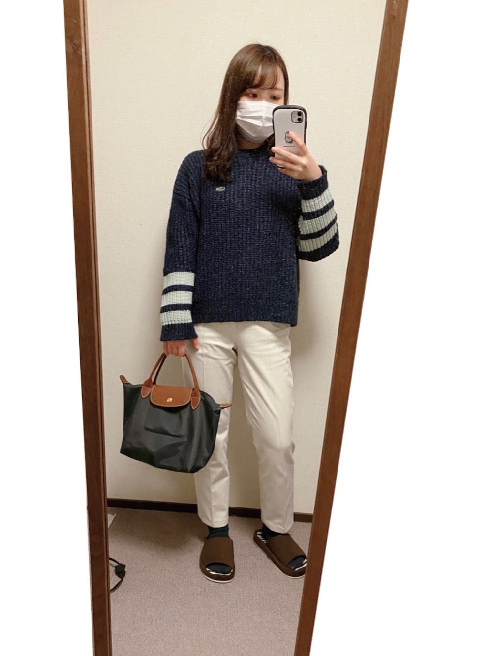 ラコステ LACOSTE ストライプリブウールブレンドセーター