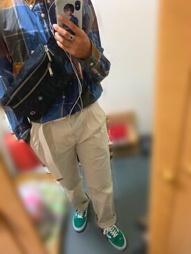 「Champion（チャンピオン）のアイテム（ボディバッグ/ウエストポーチ）」を使った、Mochiさん（メンズ・171cm）の夏コーディネート