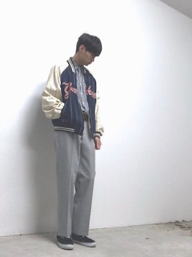 「レトロ」｜「アイテム（スタジャン）」を使った、ひろひろさん（メンズ・173cm）の秋コーディネート