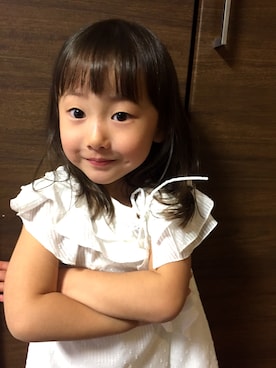 「お下がりのアイテム（シャツ/ブラウス、ホワイト系）」を使った、♡Ricca♡さん（キッズ・100cm）の春コーディネート