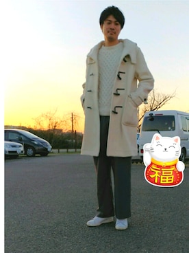 「MONTGOMERY（モンゴメリー）のアイテム（ダッフルコート）」を使った、sohoさん（メンズ・182cm）の冬コーディネート