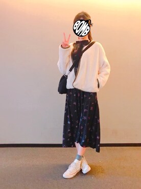 「フラワープリント」｜「アイテム（ブルゾン）」を使った、KOKONEさん（レディース・168cm）の春コーディネート