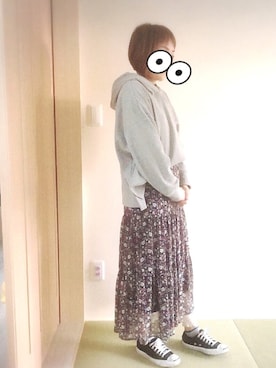 「ワッフル」｜「アイテム（ダウンジャケット/コート）」を使った、えみ。さん（レディース・157cm）の冬コーディネート