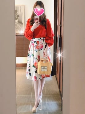 「Honey Salon（ハニーサロン）のアイテム（かごバッグ）」を使った、致し方なく課金さん（レディース・157cm）の春コーディネート