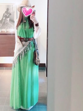 「ロングドレス」｜「アイテム（帽子）」を使った、致し方なく課金さん（レディース・157cm）の夏コーディネート
