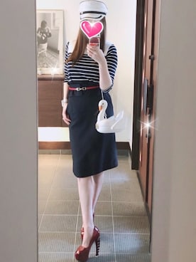 「マリン」｜「アイテム（アナログ腕時計）」を使った、致し方なく課金さん（レディース・157cm）の春コーディネート