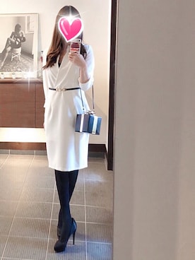 「kate spade new york（ケイトスペード ニューヨーク）のSTEAL THE SPOTLIGHT SQUARE GIFT BOX CLUTCH（クラッチバッグ）」を使った、致し方なく課金さん（レディース・156cm）の冬コーディネート