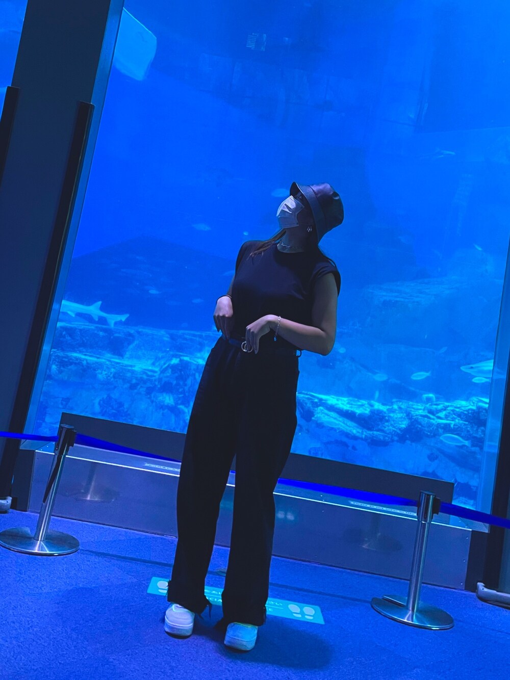 「夏コーデ、カジュアルコーデ、シンプルコーデ、オールブラック、初夏コーデ、ラクチンコーデ、パンツコーデ、水族館コーデ」｜「SHEINのアイテム（デニムパンツ、ブラック系）」を使った、もえぴ☺︎さん（レディース・165cm）の夏コーディネートの1枚目の写真