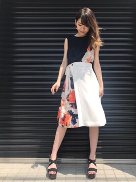 Guild Prime ギルドプライム の Guild Prime プリントコンビノースリーブワンピース ワンピース Wear