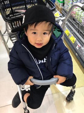 「H&M（エイチ・アンド・エム）のアイテム（ダウンジャケット/コート）」を使った、mNt15さん（キッズ・90cm）の冬コーディネート