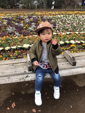 「ZARA KIDSのアイテム（ニット/セーター、グレー系）」を使った、mNt15さん（キッズ・100cm）の冬コーディネート