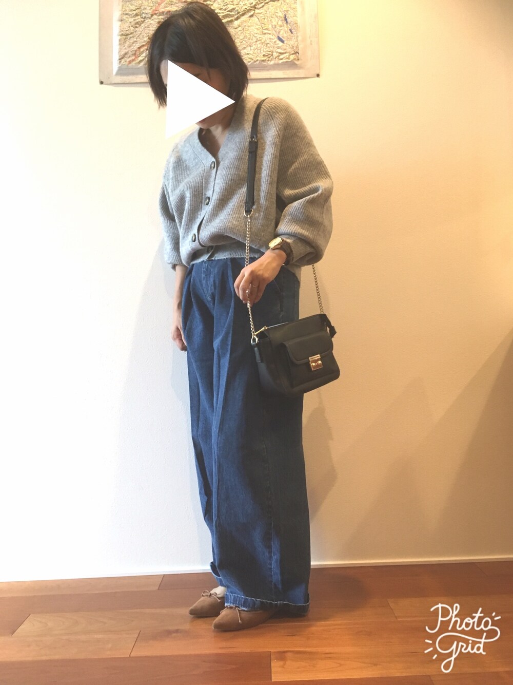 「GU、しまむら、ROPE、ドルマンニット、カーディガン、ゆるニット、バギーパンツ、デニムパンツ、プチプラ、プチプラコーデ」｜「GUのコンパクトドルマンスリーブカーディガン（その他、グレー系）」を使った、87picoさん（レディース・153cm）の秋コーディネートの1枚目の写真