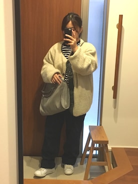 「スタンスミス」｜「アイテム（ノーカラージャケット）」を使った、87picoさん（レディース・153cm）の冬コーディネート