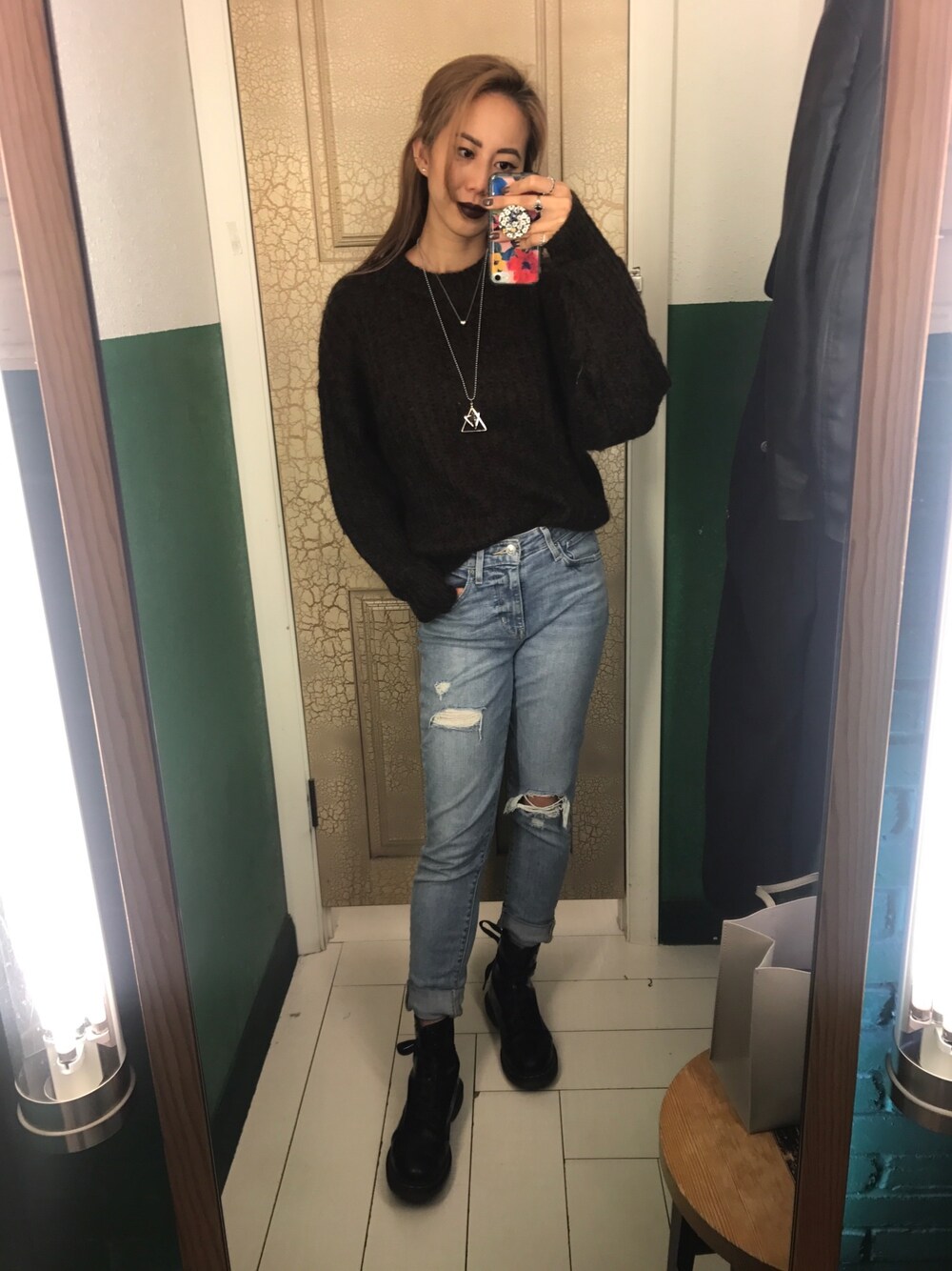 「cozy、winterknit、knitwear」｜「PULL&BEARのアイテム（ニット/セーター、ブラウン系）」を使った、e u n i c e さん（レディース・165cm）の秋コーディネートの1枚目の写真