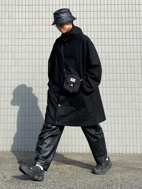 ハットを使った 黒コート のメンズ人気ファッションコーディネート Wear