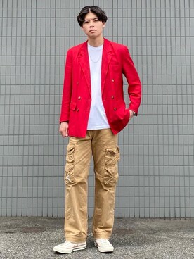テーラードジャケットを使った 赤 のメンズ人気ファッションコーディネート Wear