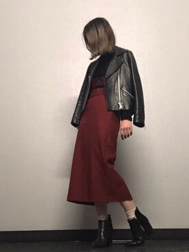「CLANE（クラネ）のアイテム（ライダースジャケット）」を使った、misakiさん（レディース・166cm）の秋コーディネート