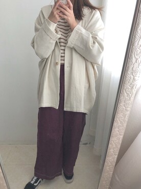 「日系休闲」｜「アイテム（ノーカラージャケット）」を使った、raichixさん（レディース・162cm）の春コーディネート