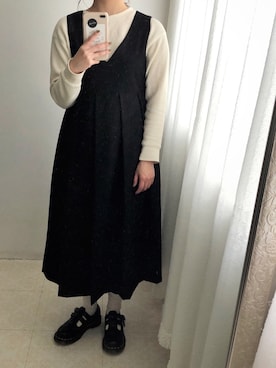「日系极简」｜「アイテム（ジャンパースカート）」を使った、raichixさん（レディース・162cm）の冬コーディネート