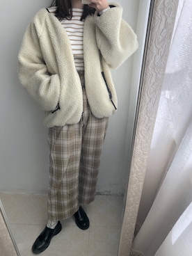 「Kastane（カスタネ）のリバーシブルボアブルゾン（ブルゾン）」を使った、raichixさん（レディース・162cm）の春コーディネート