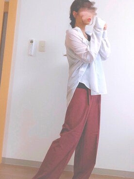 「透け感シャツ」｜m♡さん（レディース・160cm）の春コーディネート