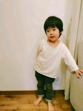 「韓国子供服のアイテム（パンツ、グリーン系）」を使った、pan＊itokaiさん（キッズ・70cm）の春コーディネート