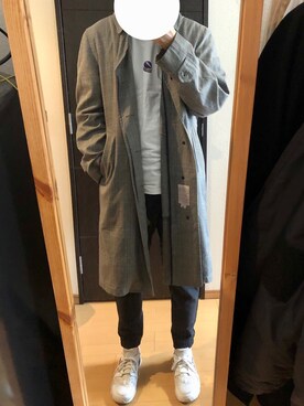 「アイテム（ステンカラーコート）」を使った、NaOさん（メンズ・180cm）の春コーディネート