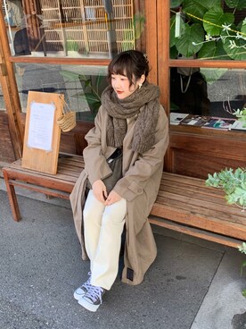 「アイテム（ステンカラーコート）」を使った、ヒナさん（レディース・154cm・20代）の冬コーディネート