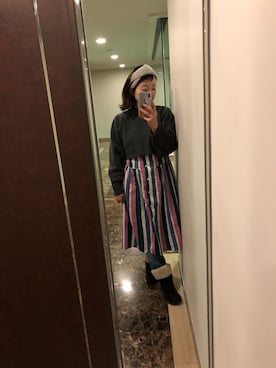 「POU DOU DOU（プードゥドゥ）のアイテム（シャツワンピース）」を使った、yuiさん（レディース・153cm）の春コーディネート