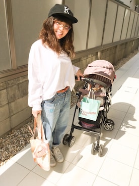 「niko and...（ニコアンド）のメンテンBIGBIG Ｔシャツ【niko and ...】（Tシャツ/カットソー）」を使った、は む こさん（レディース・150cm）の春コーディネート