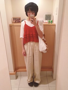 「ニットキャミソール」｜「アイテム（ハンチング/ベレー帽）」を使った、は む こさん（レディース・150cm）の夏コーディネート