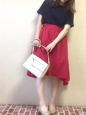「ピンク×ネイビー」｜「アイテム（パンプス）」を使った、Cocoroさん（レディース・157cm）の夏コーディネート