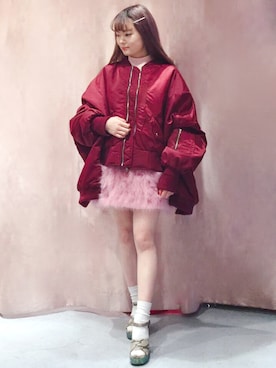 「ファー」｜「アイテム（MA-1）」を使った、ゆずさん（レディース・155cm）の冬コーディネート