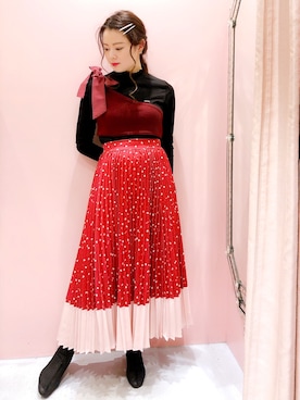 「アイテム（その他トップス、レッド系）」を使った、ゆずさん（レディース・155cm）の冬コーディネート