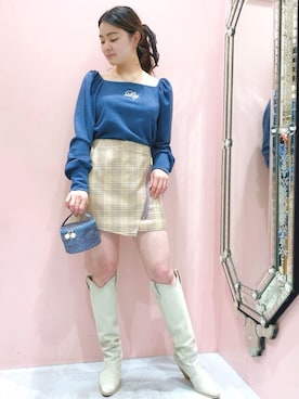 「blue」｜「アイテム（ハンドバッグ）」を使った、ゆずさん（レディース・155cm）の冬コーディネート