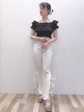 「アイテム（シュシュ）」を使った、ゆずさん（レディース・155cm）の春コーディネート