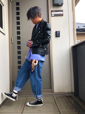 yu-taさんの「converse コンバース ALL STAR HI オールスター ハイ 3206 BLACK(US)」を使ったコーディネート