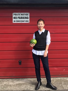 「theory（セオリー）のアイテム（ベスト、ブラック系）」を使った、Ann Anさん（レディース・163cm）の春コーディネート