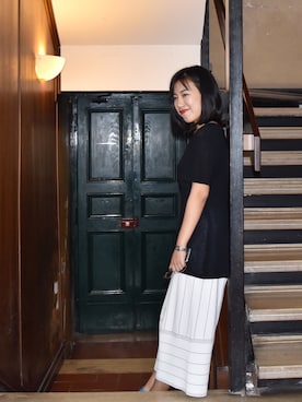 「T BY ALEXANDER WANG（ティーバイ アレキサンダーワン）のアイテム（Tシャツ/カットソー、ブラック系）」を使った、Ann Anさん（レディース・163cm）の夏コーディネート