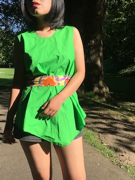 「JNBY（ジェーエヌビーワイ）のアイテム（タンクトップ、グリーン系）」を使った、Ann Anさん（レディース・163cm）の夏コーディネート