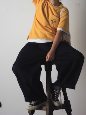 「HARVESTY（ハーベスティ）のアイテム（その他パンツ、ブラック系）」を使った、Ann Anさん（レディース・163cm）の春コーディネート