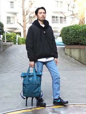 「EN ROUTE（アンルート）のアイテム（ブルゾン）」を使った、h.takeさん（メンズ・176cm）の春コーディネート