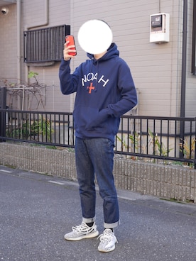 「NOAHのアイテム（パーカー、ブルー系）」を使った、ソイさん（メンズ・175cm）の秋コーディネート