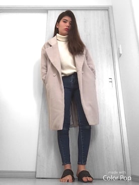 「UNIQLO（ユニクロ）のアイテム（ニット/セーター、ホワイト系）」を使った、AYAKAさん（レディース・161cm）の冬コーディネート