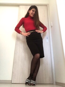 「fifth（フィフス）のアイテム（ニット/セーター、レッド系）」を使った、AYAKAさん（レディース・161cm）の冬コーディネート
