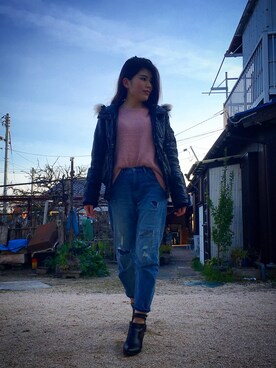 「FOREVER 21（フォーエバー トゥエンティーワン）のアイテム（ニット/セーター、ピンク系）」を使った、AYAKAさん（レディース・161cm）の冬コーディネート