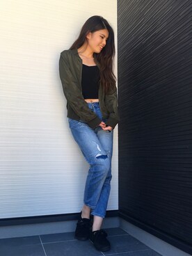 「aveil（アベイル）のアイテム（キャミソール、ブラック系）」を使った、AYAKAさん（レディース・161cm）の春コーディネート