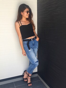 「aveil（アベイル）のアイテム（キャミソール、ブラック系）」を使った、AYAKAさん（レディース・161cm）の夏コーディネート