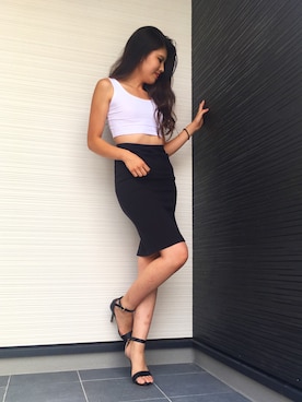 「FOREVER 21（フォーエバー トゥエンティーワン）のアイテム（スカート、ブラック系）」を使った、AYAKAさん（レディース・161cm）の夏コーディネート