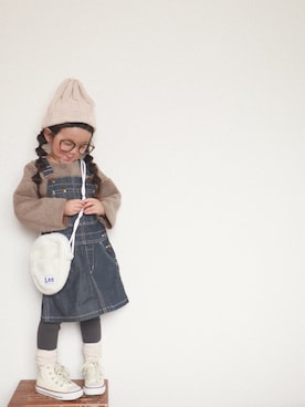 「でこっぱち」｜𝚜𝚘𝚘𝚘𝚕𝚊𝚊𝚊さん（キッズ・100cm）の冬コーディネート